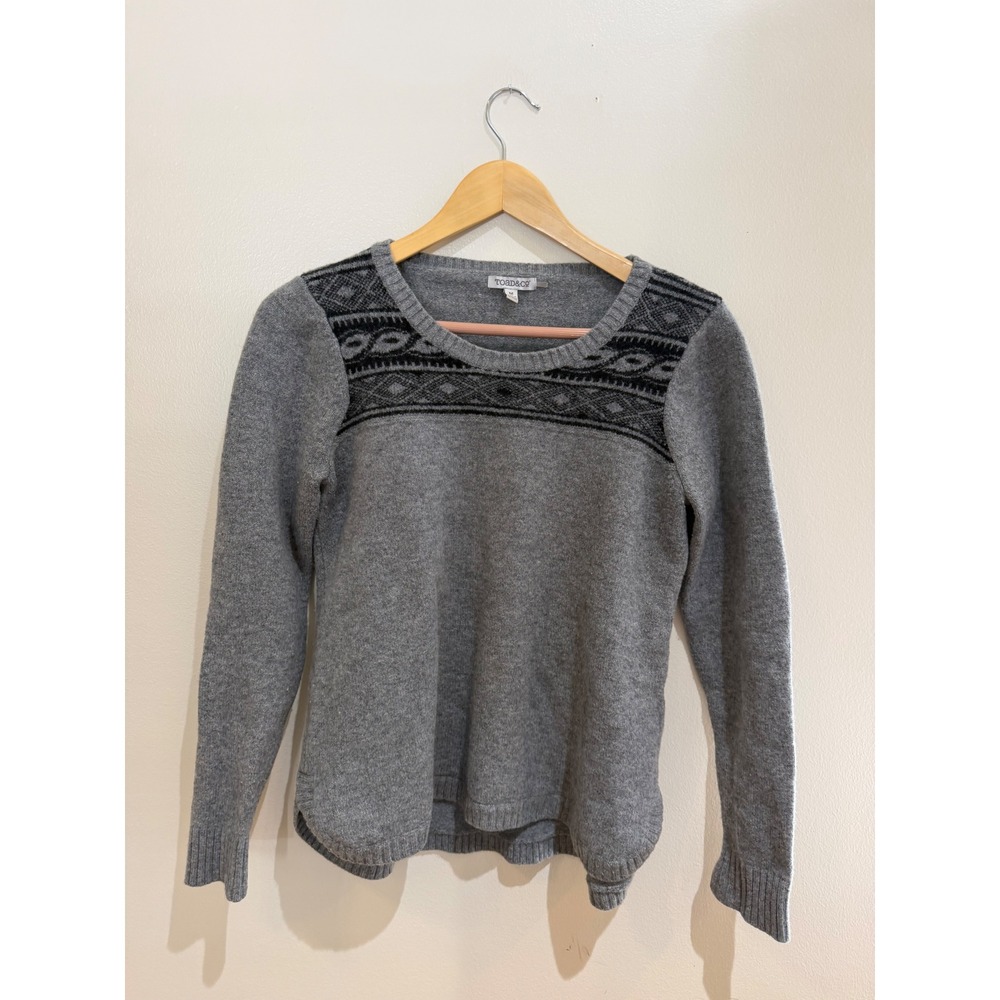 Toad&Co Womens Aleutia Crew Sweater Grey 100% Lambswool Fair Isle Knit Medium